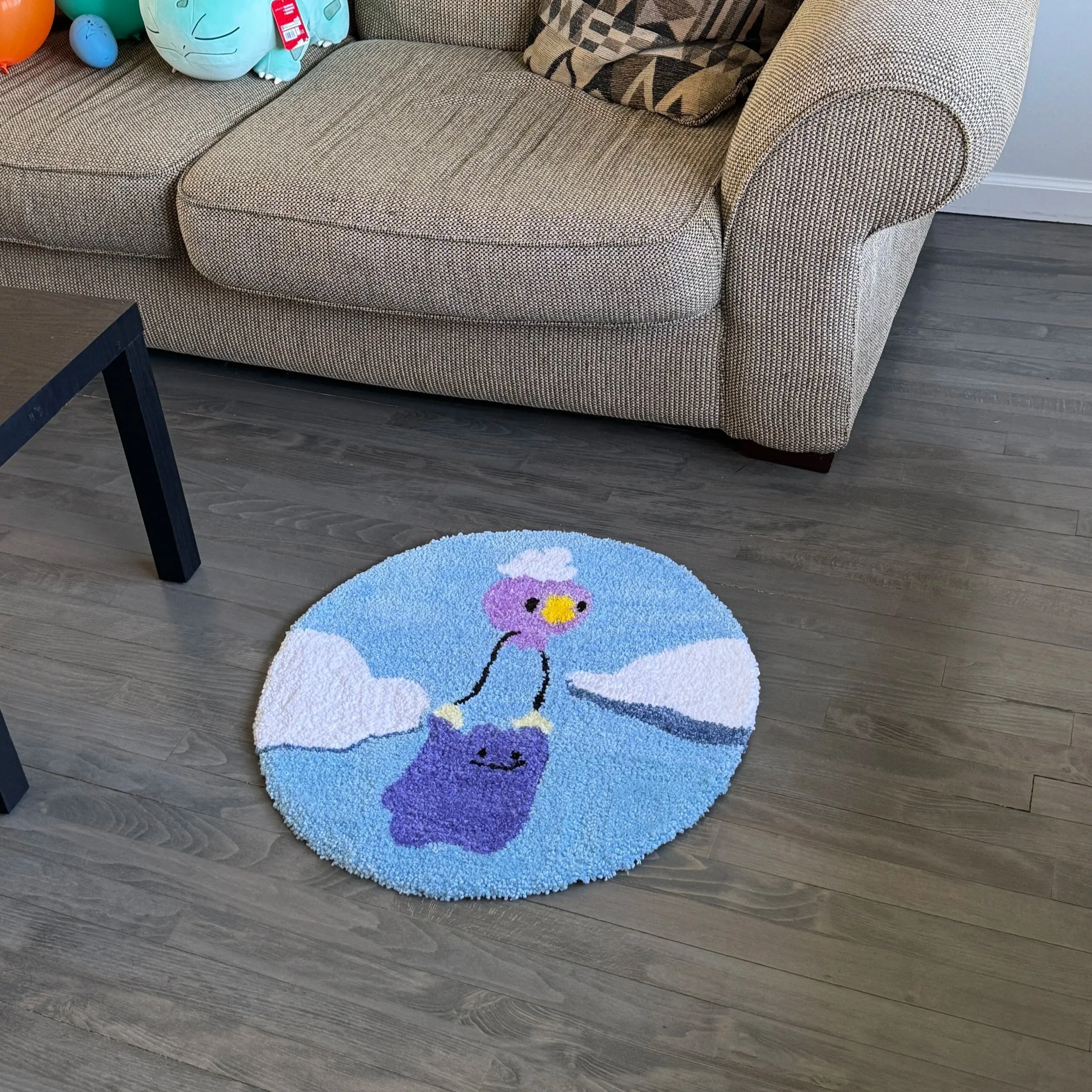 Flying Drifloon and Ditto Handmade Pokemon Rug – 2ft x 2ft Acrylic Yarn