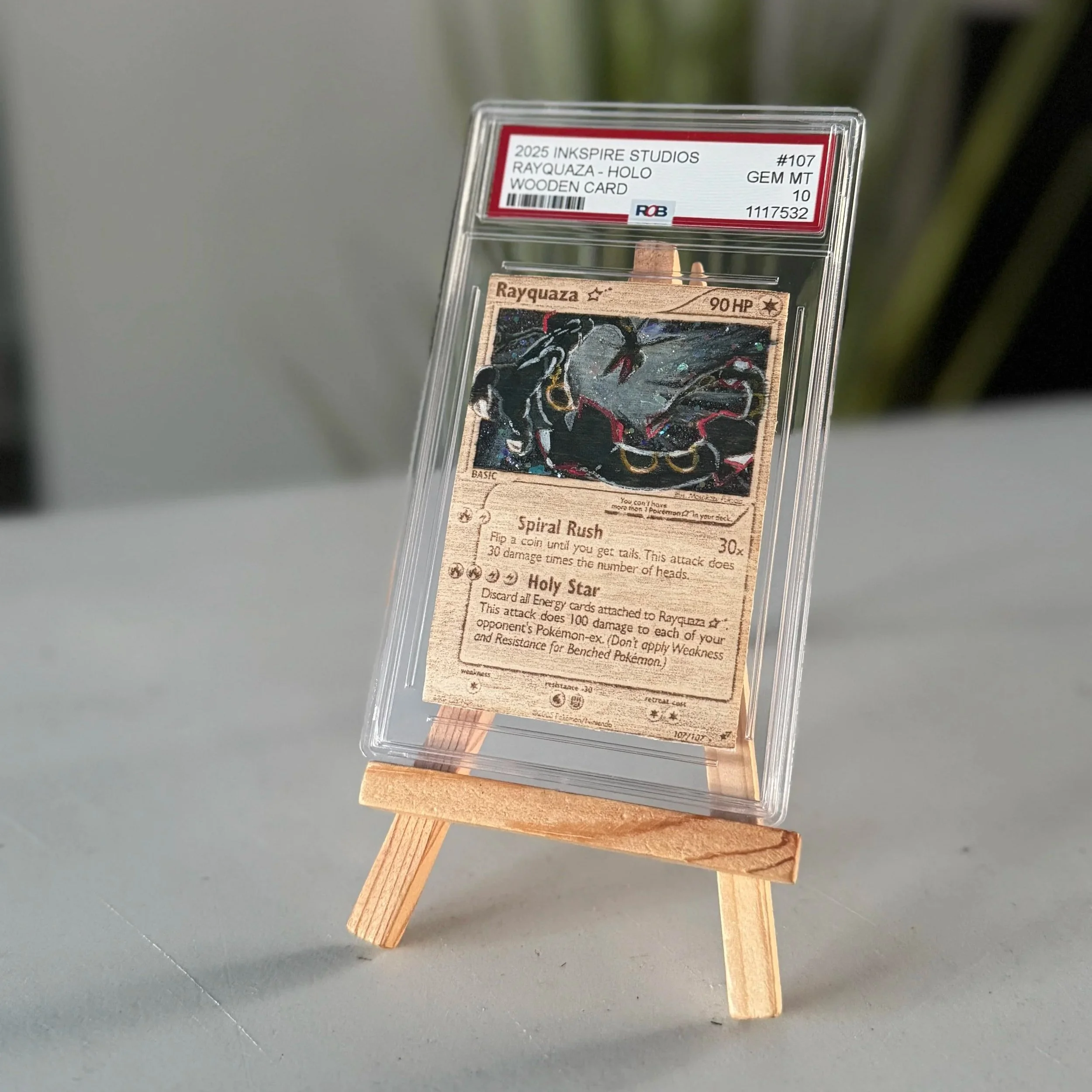 Rayquaza (107) Engraved Wooden TCG Card