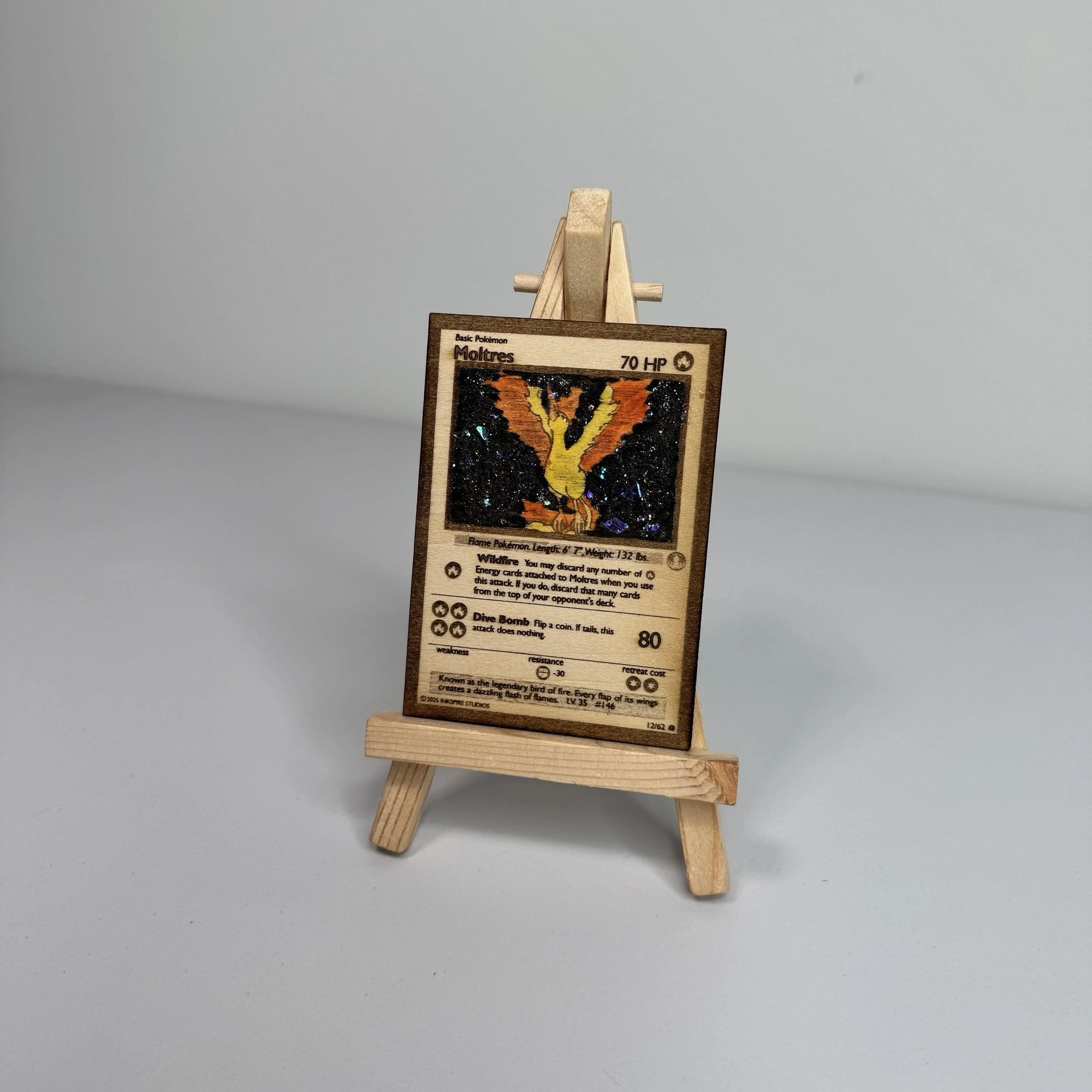 Moltres (12) Engraved Wooden TCG Card