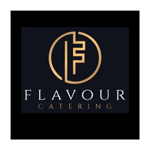 Logo for Flavour Catering featuring a circular emblem with the initials 'F' and 'C' in gold on a black background.
