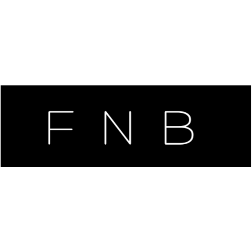 Black background with white letters 'FNB' and a horizontal line beneath.