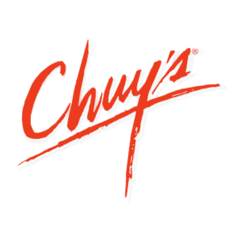 Red cursive text spelling 'Chuy's' on a dark background.