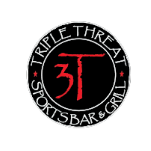 Logo for Trifecta Sportsbar & Grill featuring a red three with a horizontal line above it, enclosed in a circle with black and white text.