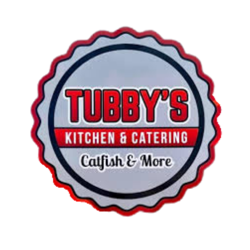 Logo for Tubby's Kitchen & Catering with the text "Calfish & More" on a circular badge design.