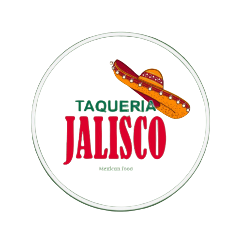 Logo for Taqueria Jalisco featuring a sombrero and a circular neon border.