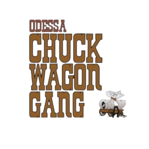 Logo with the text 'The Chuck Wagon Gang' and a cartoon cow character on a wagon.
