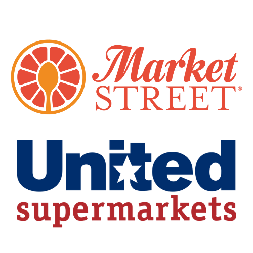 Logo for Market Street United Supermarkets featuring a sliced fruit icon and text.