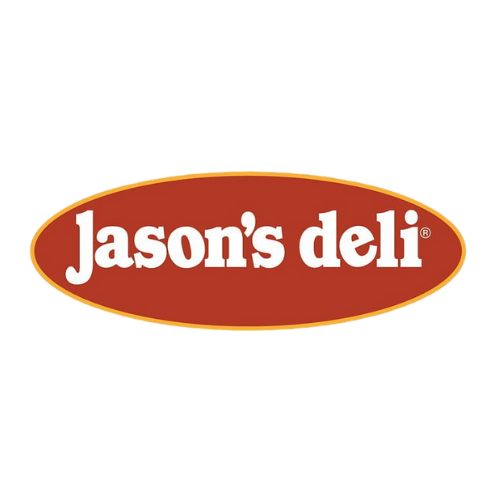 Logo of Jason's Deli with a brown oval background and white text.