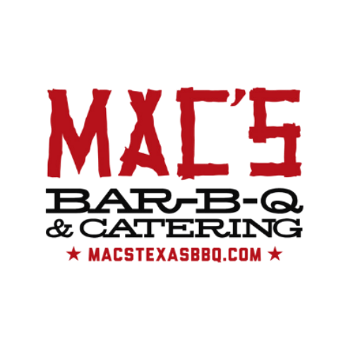 Logo for Mac's Bar-B-Q & Catering with red and black text