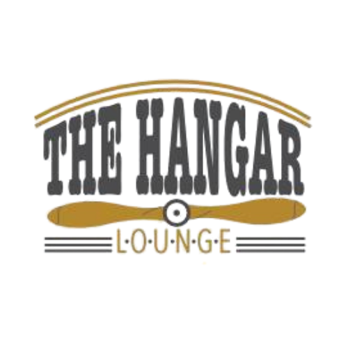 Logo for The Hangar Lounge with stylized text and a spoon graphic.