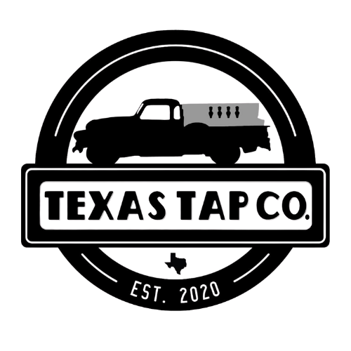 Logo of Texas Tap Co featuring a pickup truck with barrels, with the company name and established year.