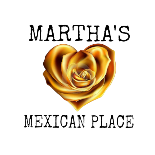 Text reads 'Mariteles Mexican Place' with a gold heart-shaped rose in the center.