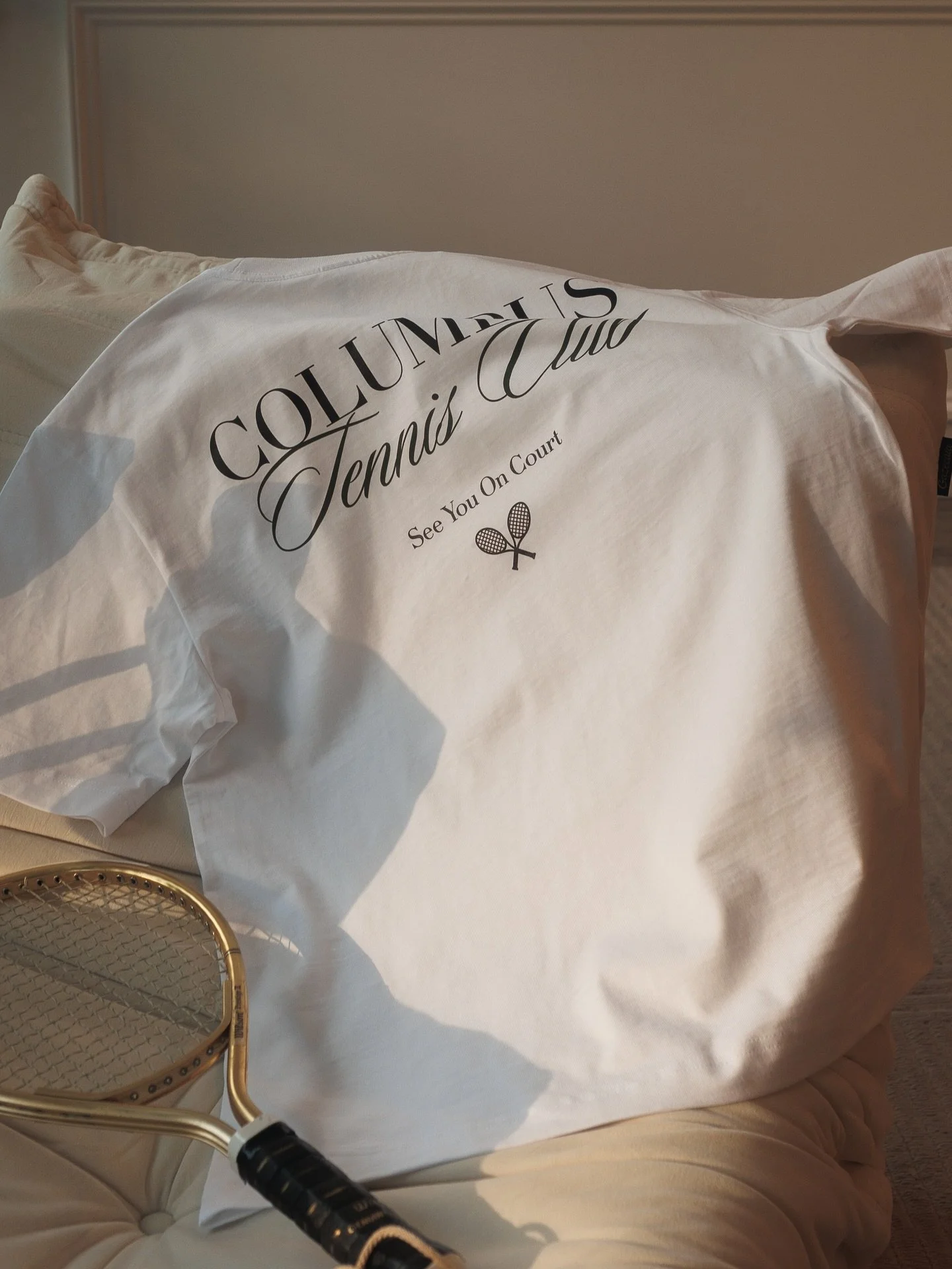 New Columbus Tennis tees are here 🤍 They&rsquo;ll be available for purchase at tomorrow&rsquo;s event and online for anyone who can&rsquo;t make it out. Simple, clean, and made for court days and beyond 🎾