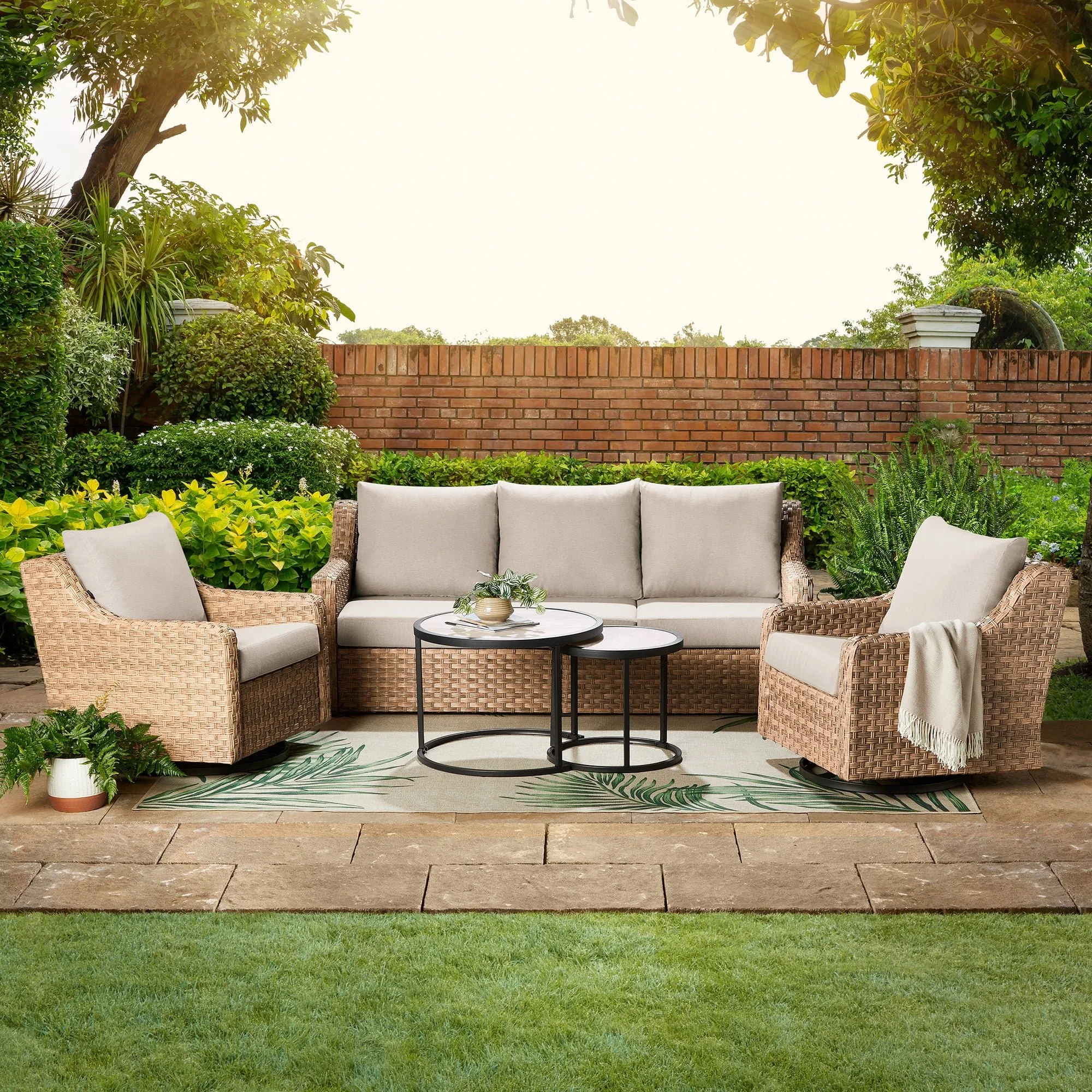 Better Homes &amp; Gardens River Oaks Outdoor 5-Piece Wicker Conversation Set with Patio Cover