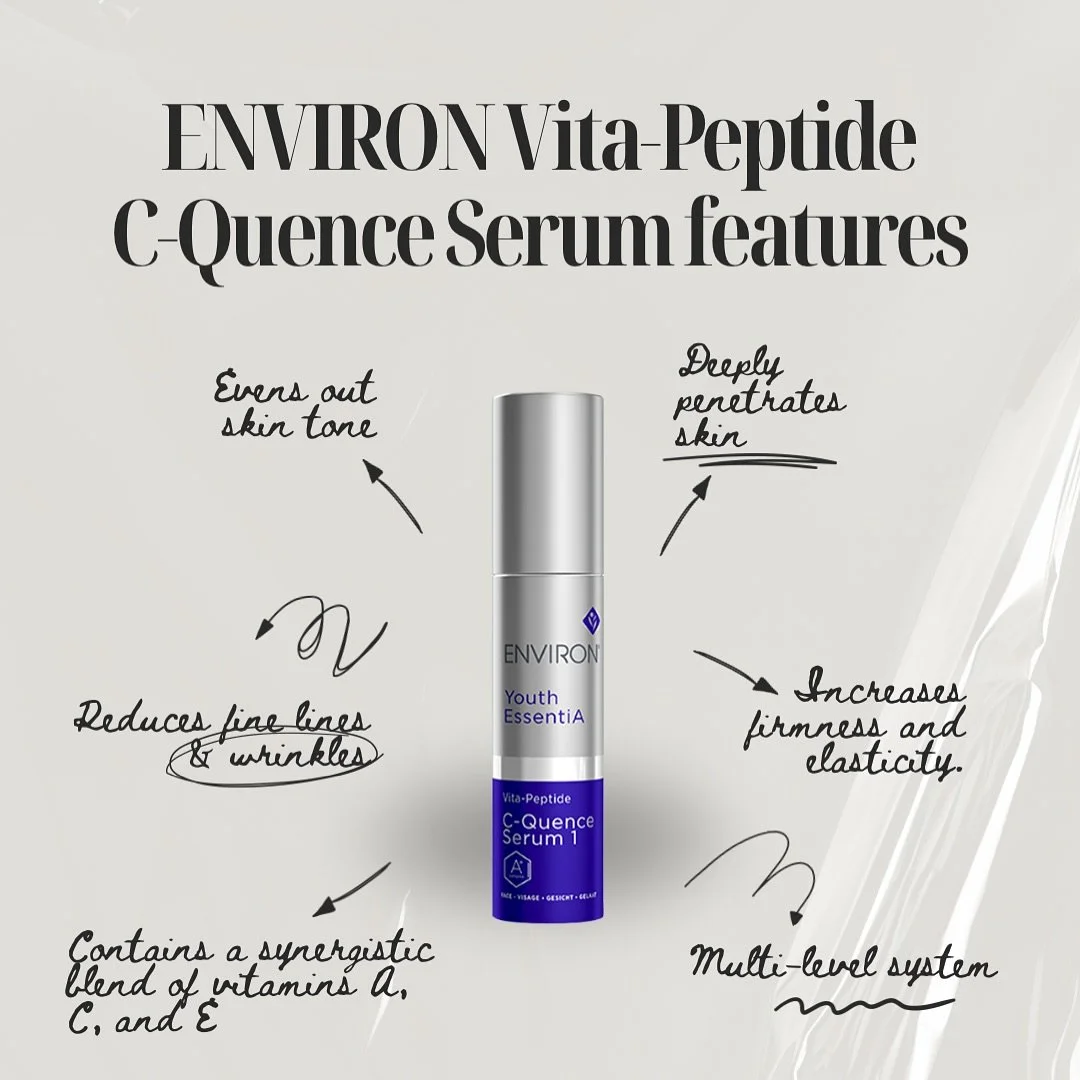Meet your skin&rsquo;s new non-negotiable: Environ Vita-Peptide C-Quence Serum ✨

A powerhouse blend of vitamins + peptides designed to support collagen, brighten, and strengthen skin at every age.

If you&rsquo;re ready for firmer, smoother, lit-fro