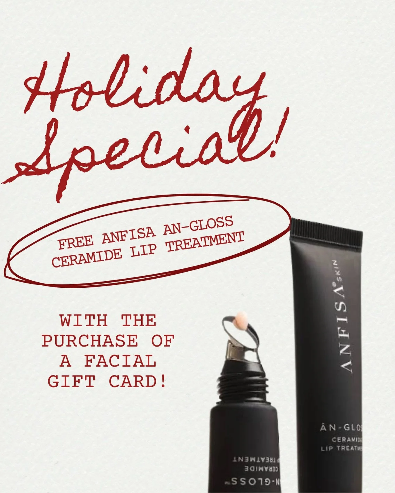 A little holiday treat for you (or someone you love)✨

When you purchase a facial gift card &mdash; 60min, 90min, or new client facial &mdash; you&rsquo;ll receive a FREE Anfisa An-Gloss Ceramide Lip Treatment ($45 value!)

Pick your favorite: Ultra-