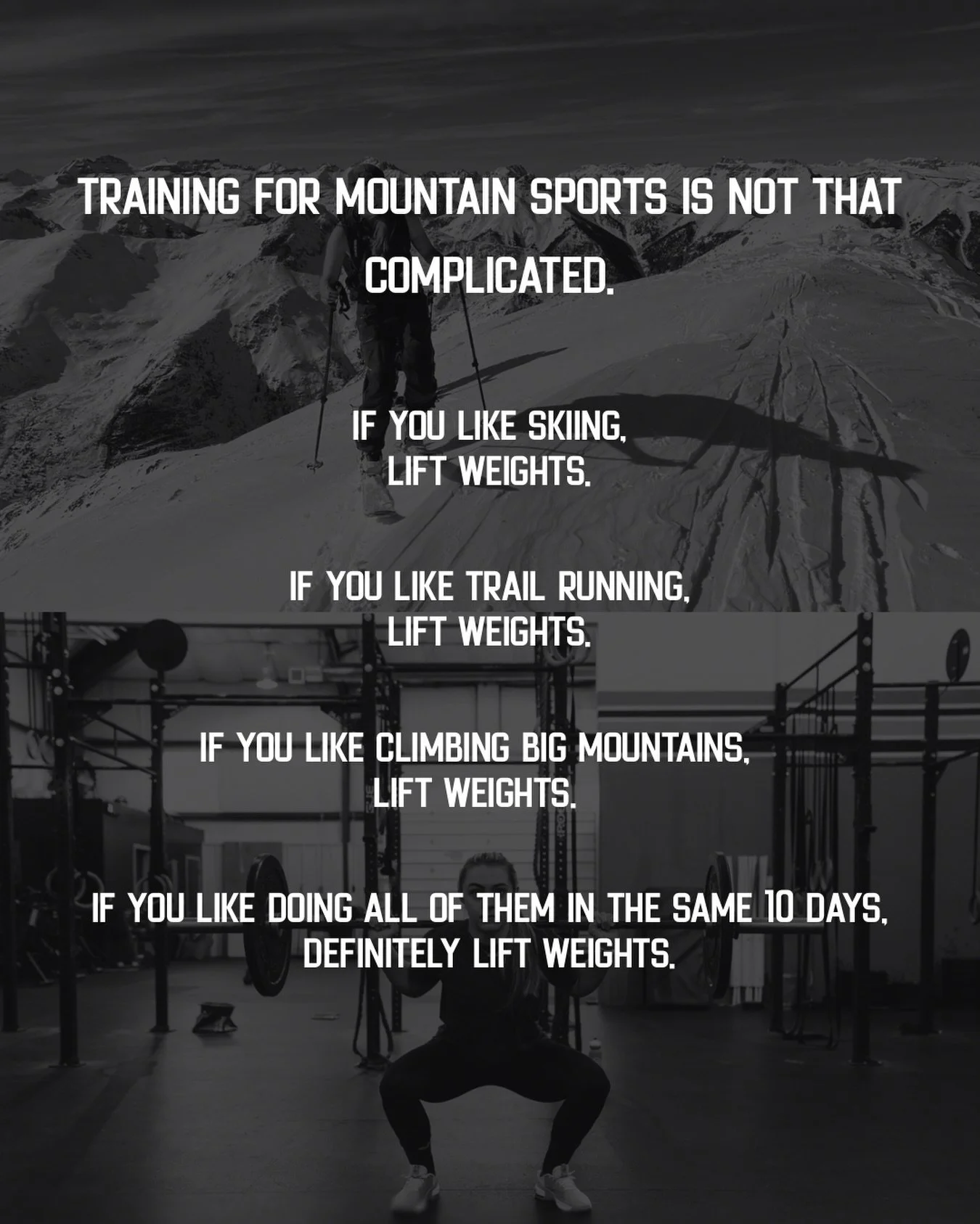 Strength is the single highest-return investment a mountain athlete can make.

It improves force production, fatigue resistance, joint integrity, and recovery capacity.
It reduces overuse injuries and makes long days feel smoother, not harder.
And it