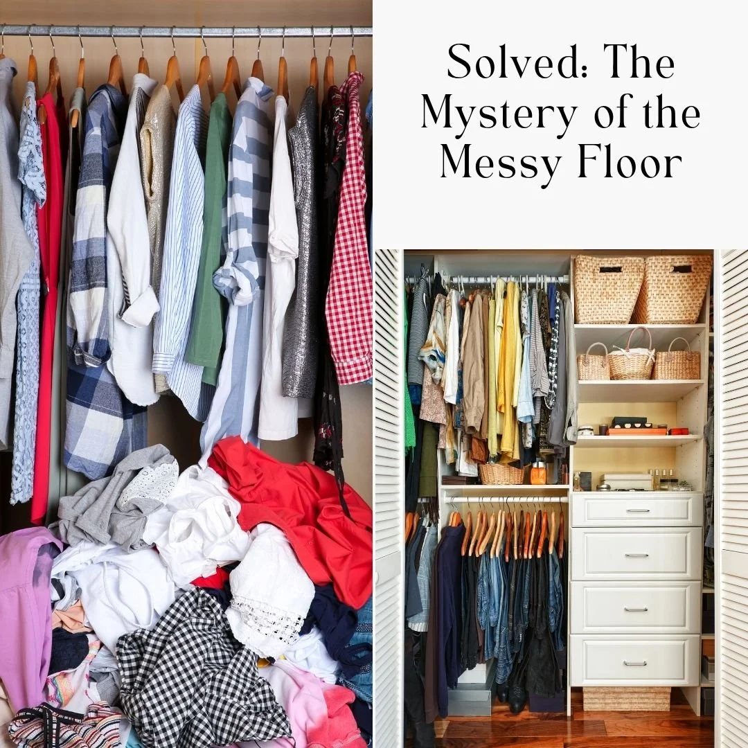 If your closet floor looks like a clothing explosion, you're not alone! Here's what's really happening:

THE ROOT CAUSES:
⭐️Not Enough Hanging Space &rarr; When there's nowhere to hang clothes, the floor becomes the default
⭐️Inconvenient Systems &ra