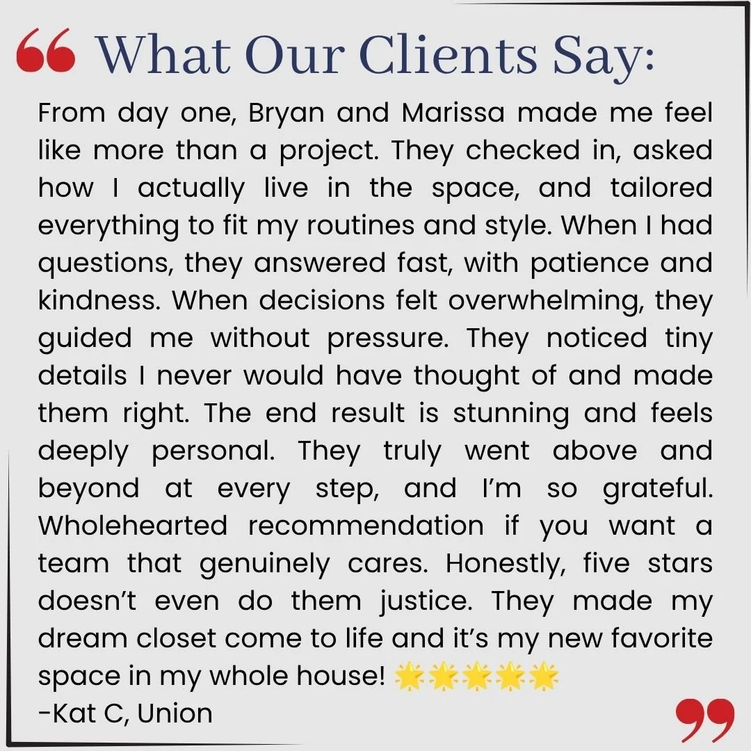 One of our favorite projects to date! Love this review and we truly do care about each and every client. You're not just a number on a spreadsheet to us. 

#clientreview #customclosetsnj #freedomclosets #clientsfirst #customclosets
