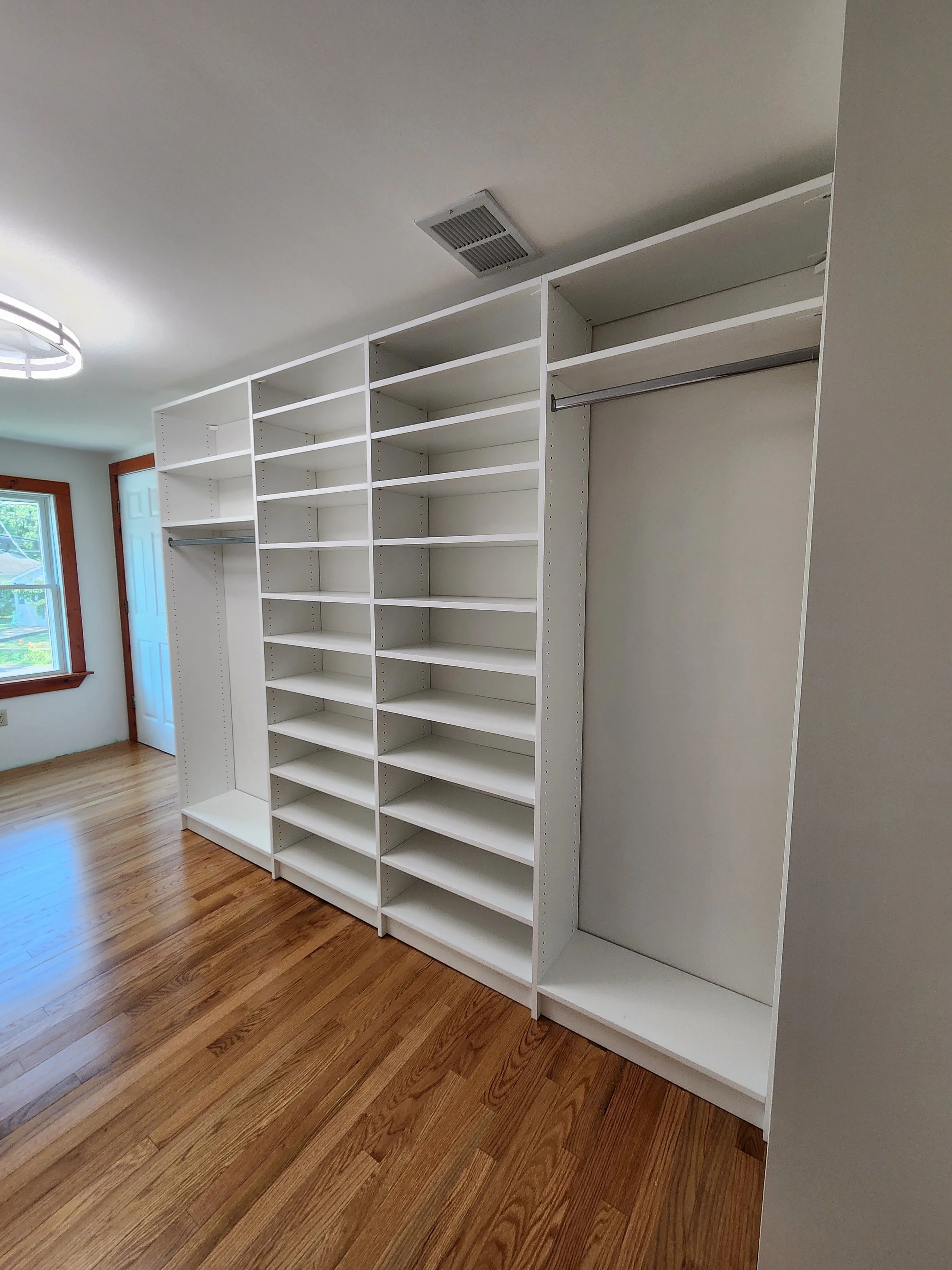 Denville Walk In Closet Shoe Shelves and Long Hanging