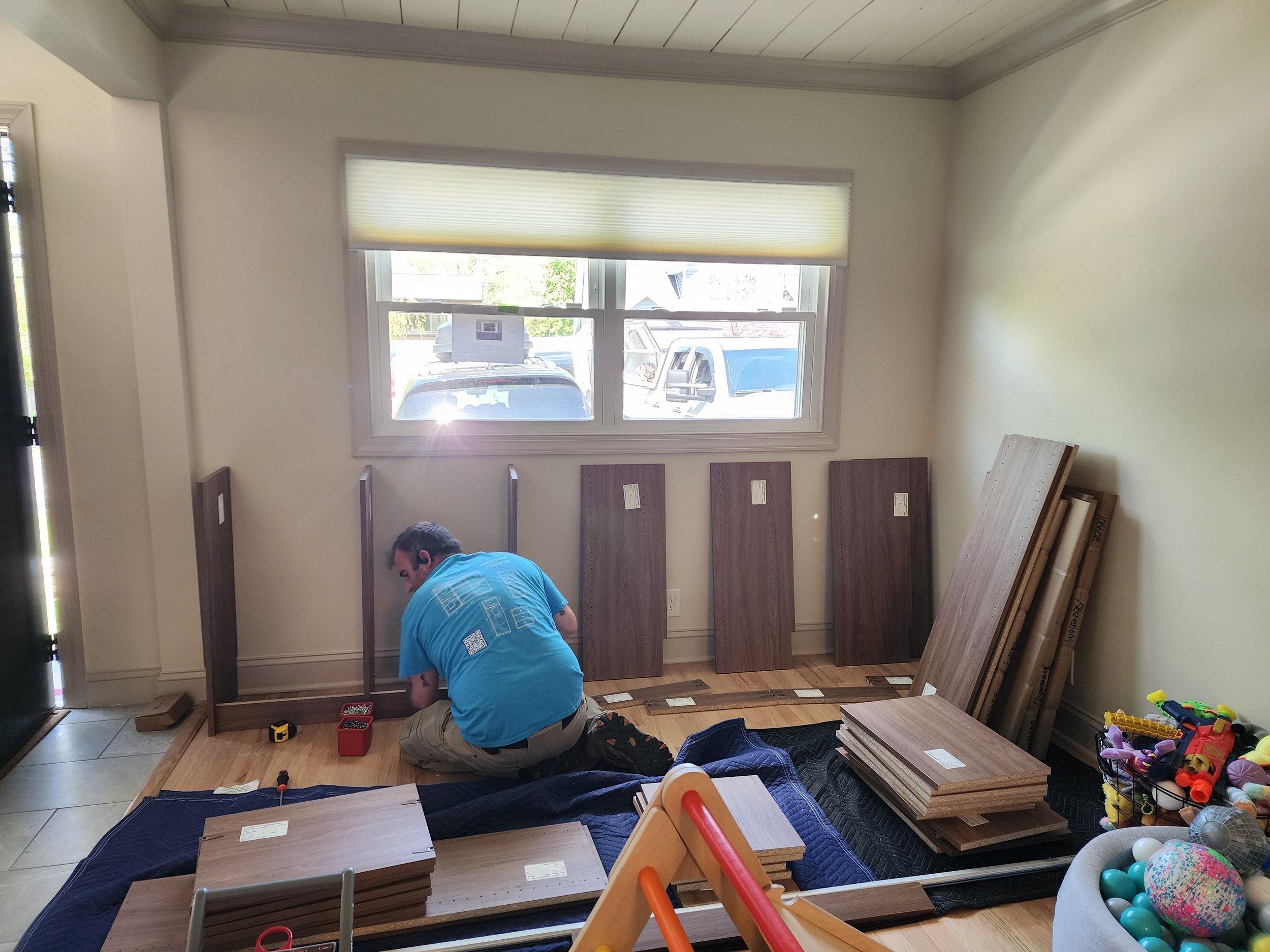 Bryan installing a custom closet in Rockaway NJ