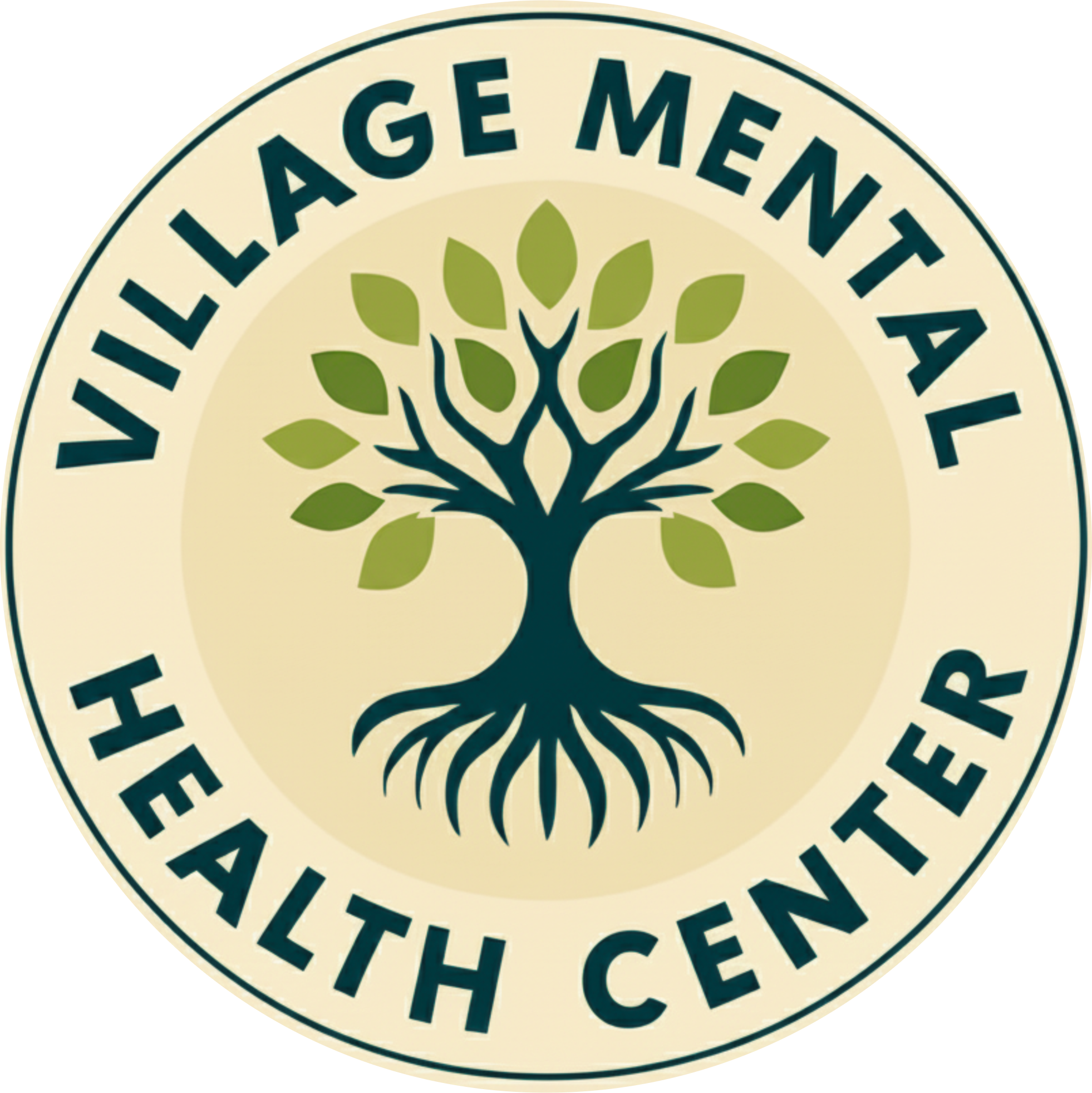 Logo of the Village Mental Health Center featuring a stylized tree with green leaves and roots, and the text "Village Mental Health Center" encircling it.