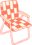 A pink and white checkered outdoor lounge chair with metal arms.