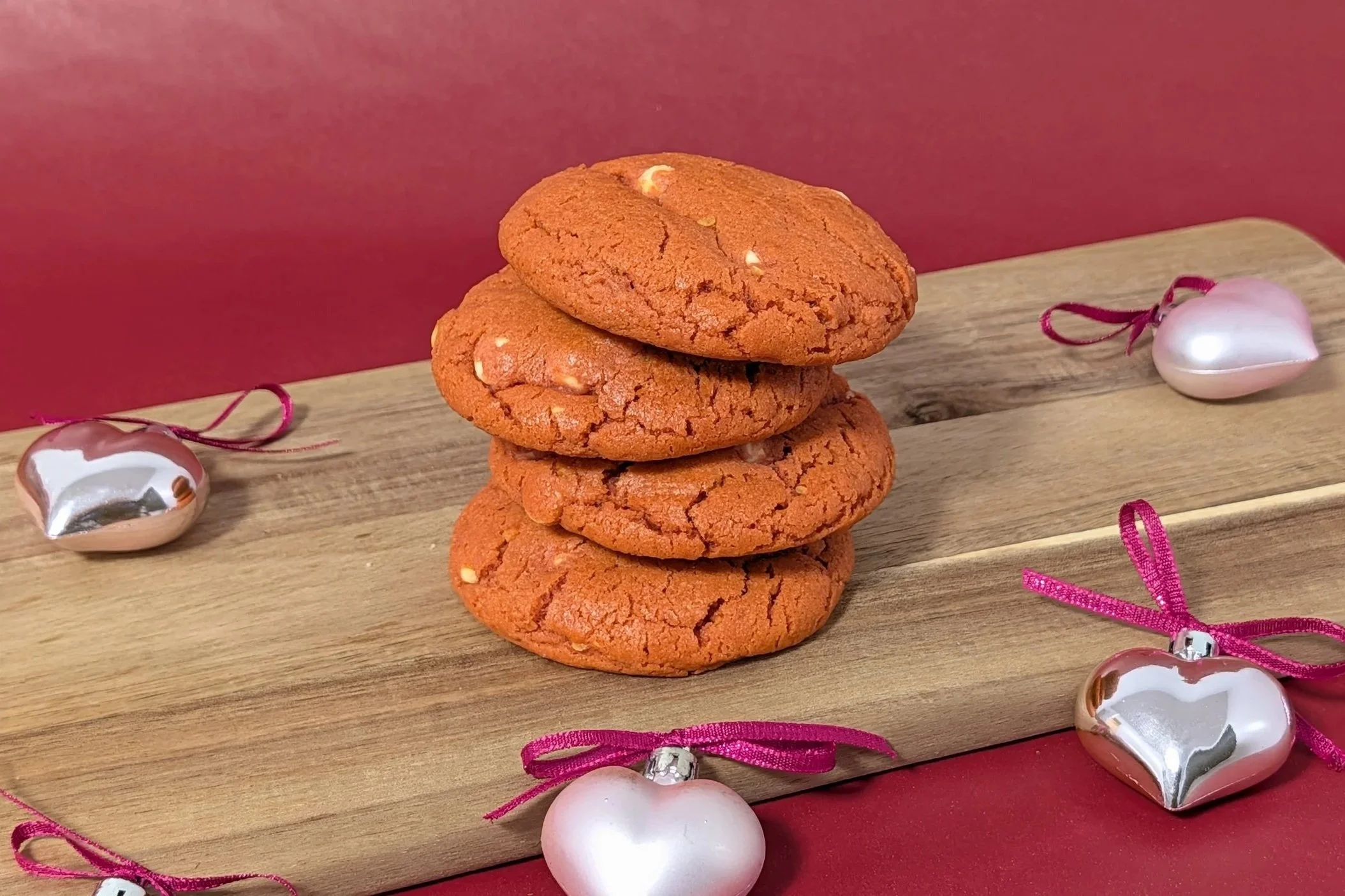 Four stacked strawberry cookies