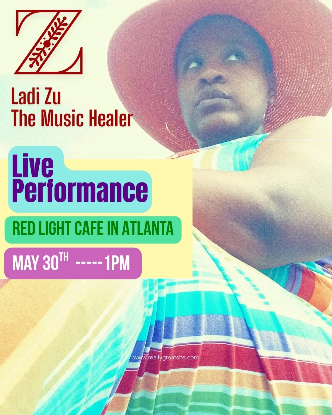 Ladi Zu the msuic healer. Live performance at Red Light Cafe On May 30, 2026 at 1:00 P.M.
