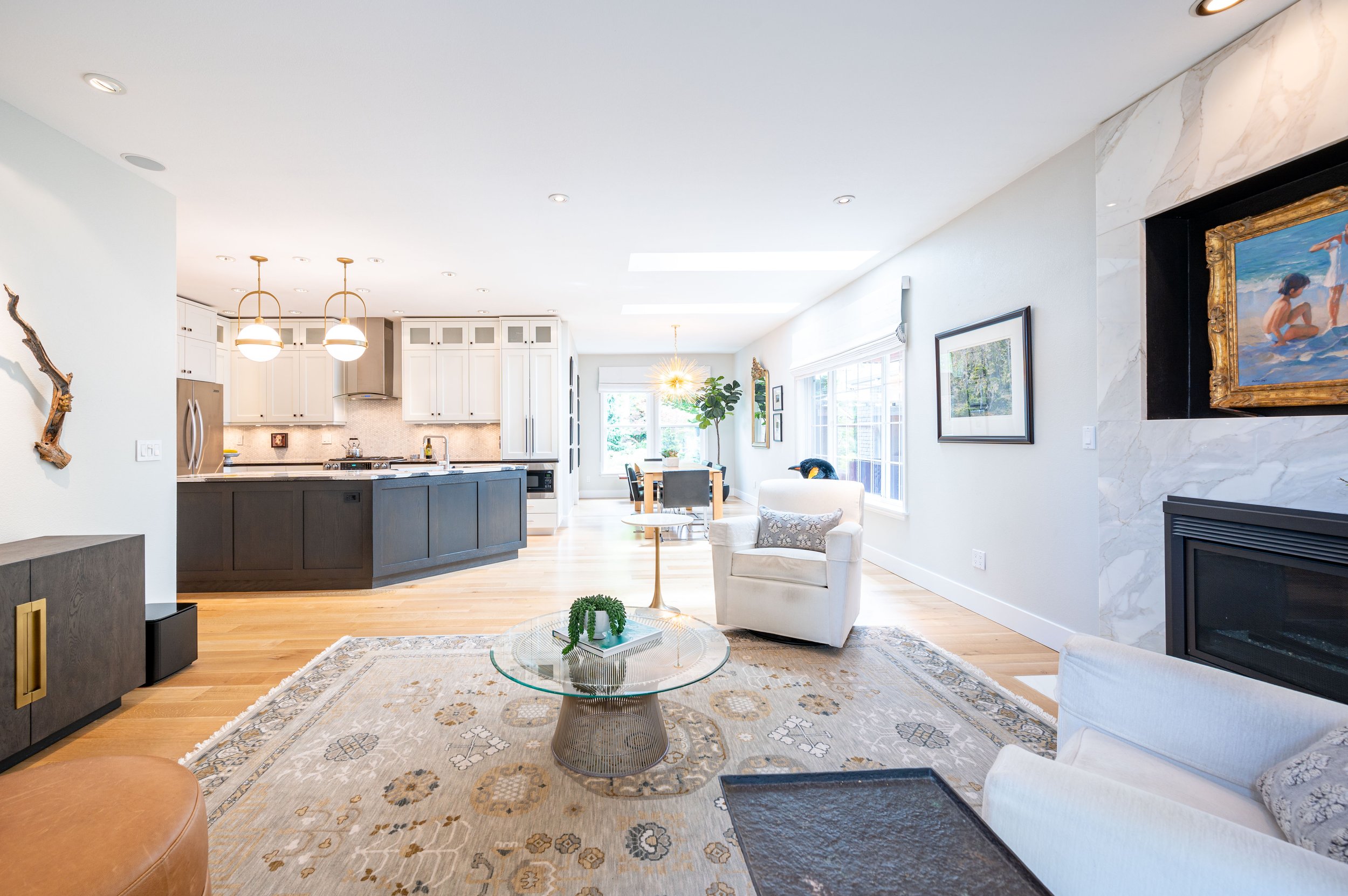 Bright interior real estate photo of a living room in portland, Oregon