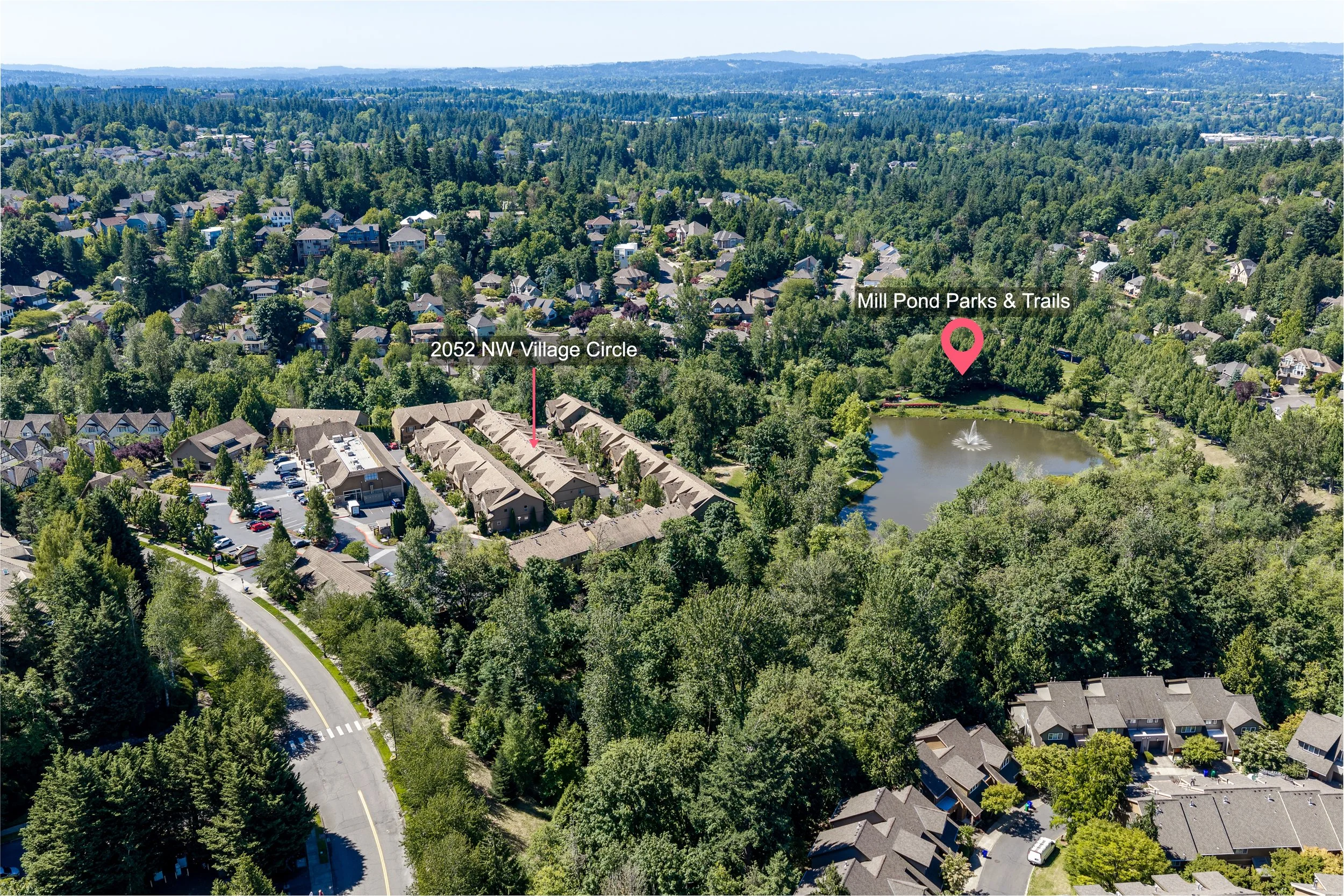 Labeled drone photo in Forest Heights showing proximity to Mill Pond Park