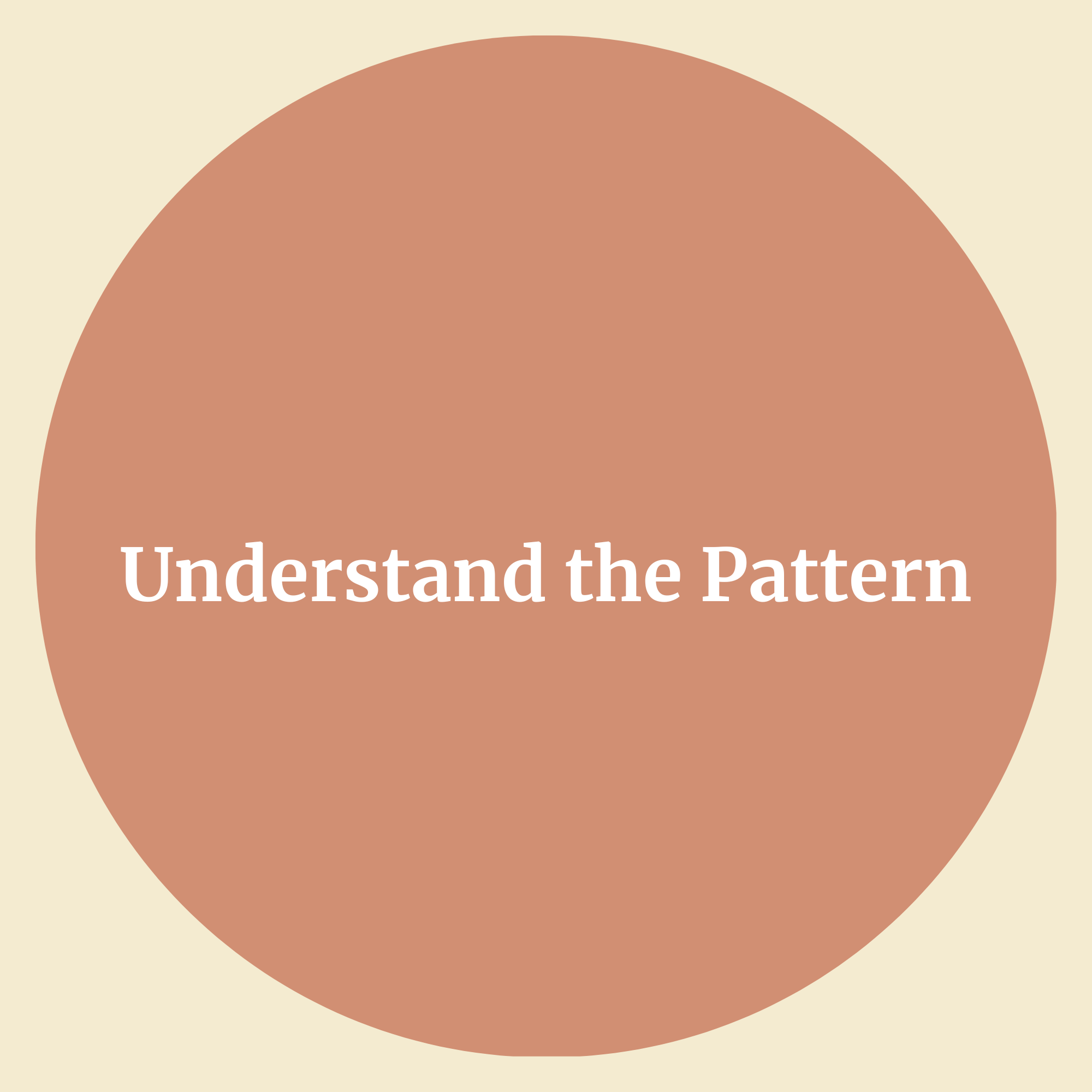 Circle with beige background and large brown circle in center, with white text that says "Understand the Pattern".