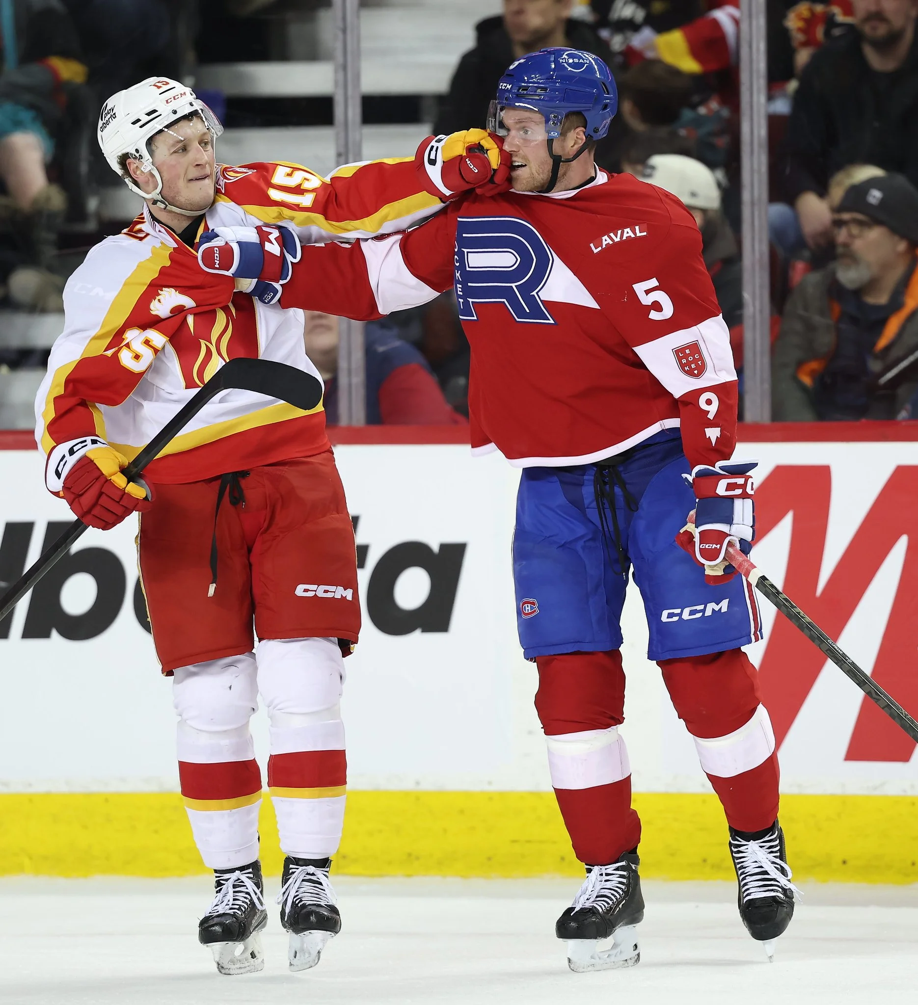 Wranglers erupt for five-goal second, snap skid in Laval