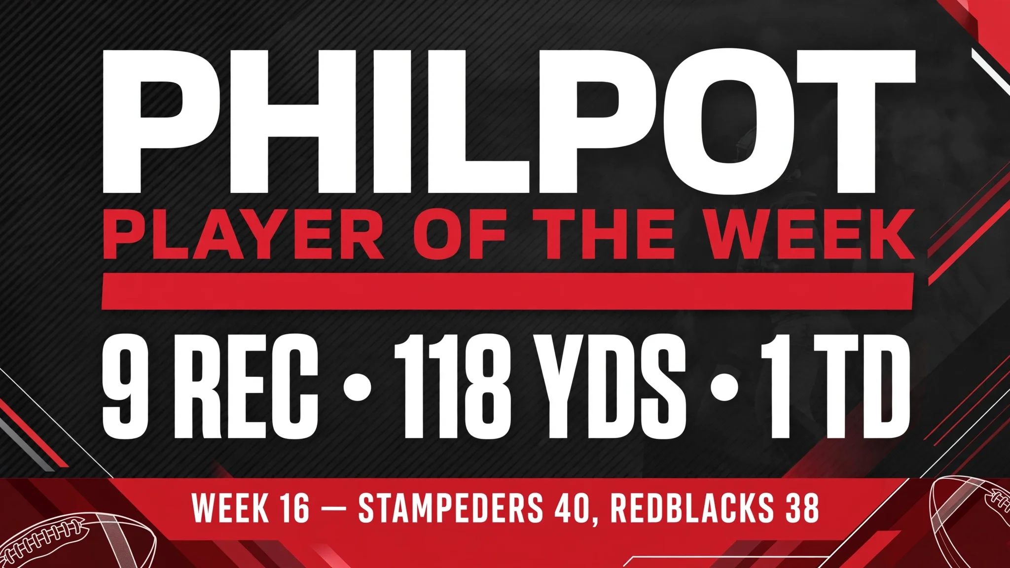 Jalen Philpot named CFL Player of the Week after career night against Ottawa
