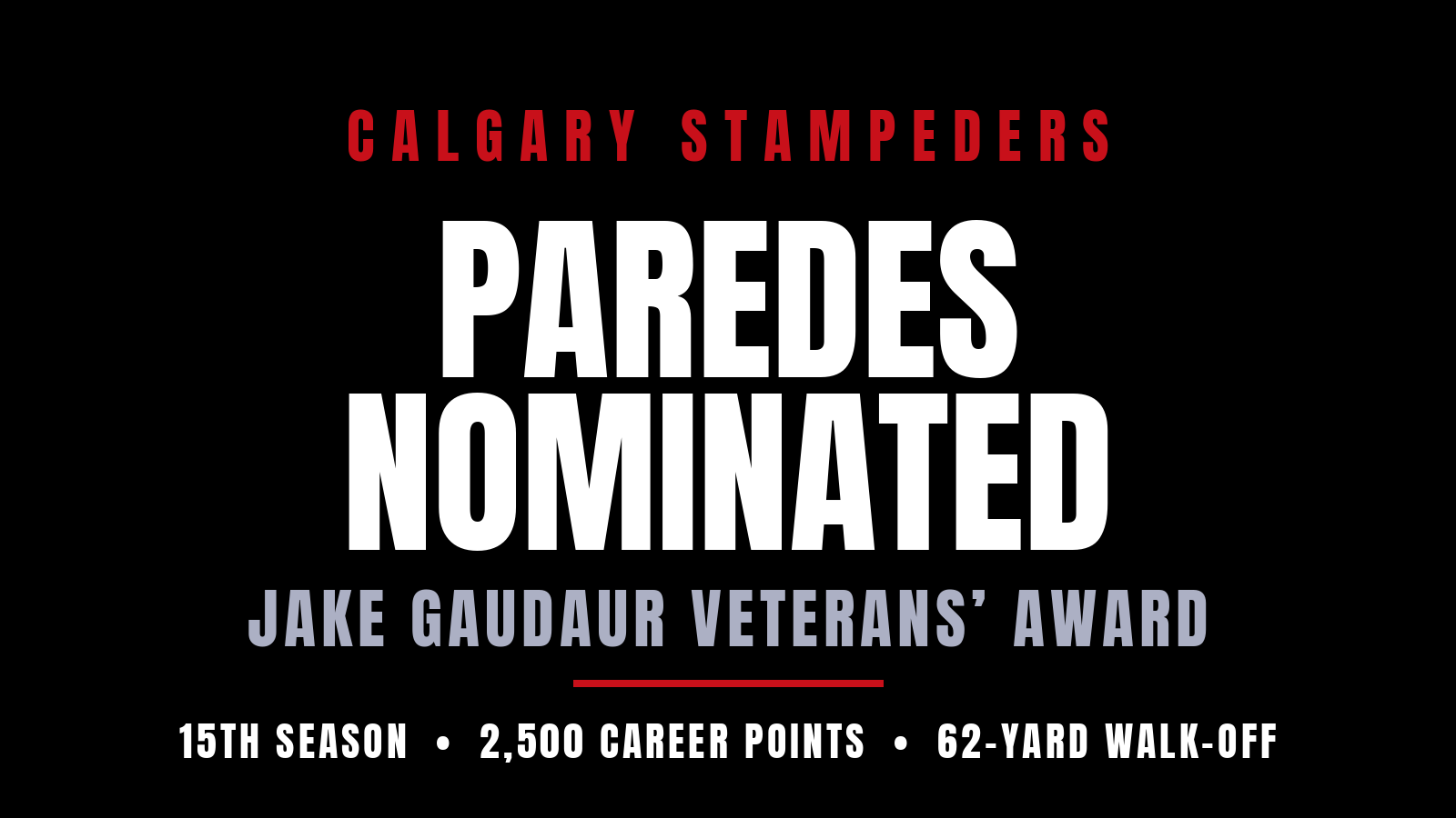 Stampeders nominate Paredes for Jake Gaudaur Veterans' Award