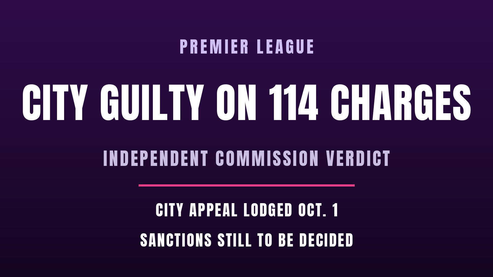 Manchester City found guilty on 114 of 115 Premier League charges