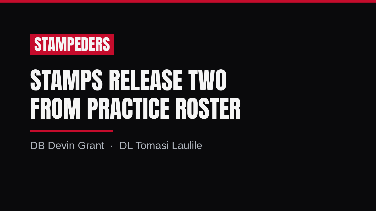 Stampeders release Grant and Laulile from practice roster