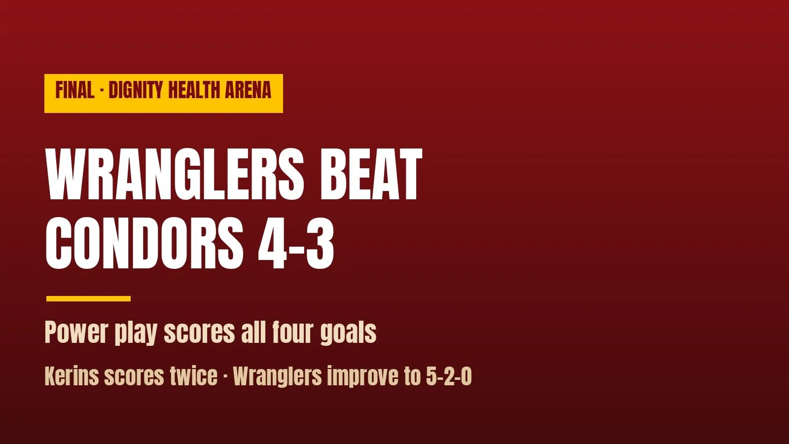 Wranglers beat Condors 4-3 as the power play scores all four goals