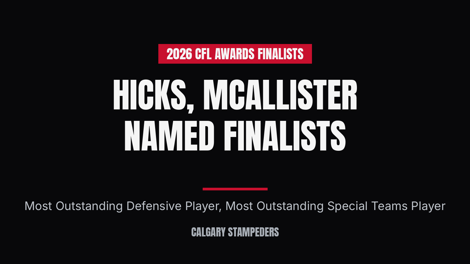 Hicks and McAllister named finalists for 2026 CFL Awards