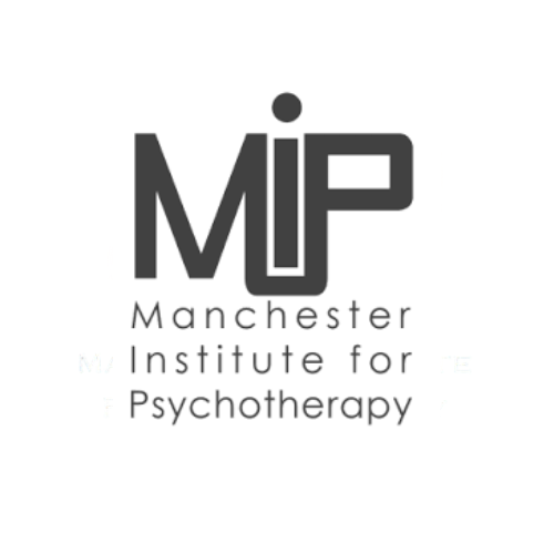 Logo for Manchester Institute for Psychotherapy with stylized letters MIP and text beneath.