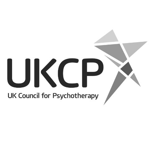 Logo of UK Council for Psychotherapy with a stylized geometric figure resembling a bird or insect, and the text 'UKCP' and 'UK Council for Psychotherapy'.