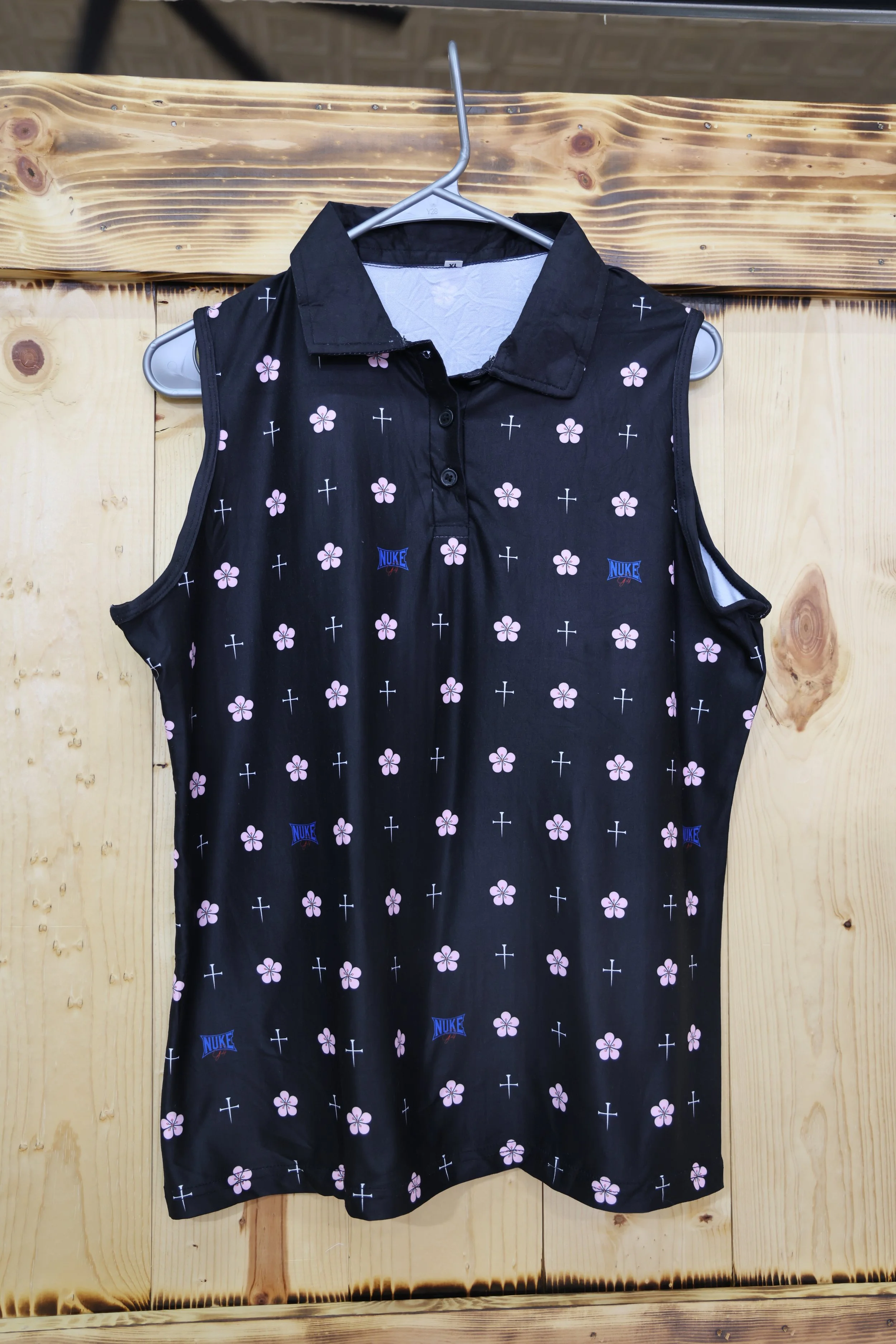 Floral Cross Collared Polo Tank Top