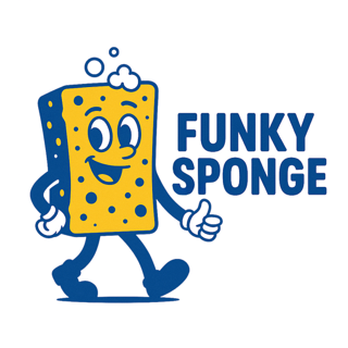Cartoon sponge character with a cheerful face, winking, giving a thumbs-up, and walking.