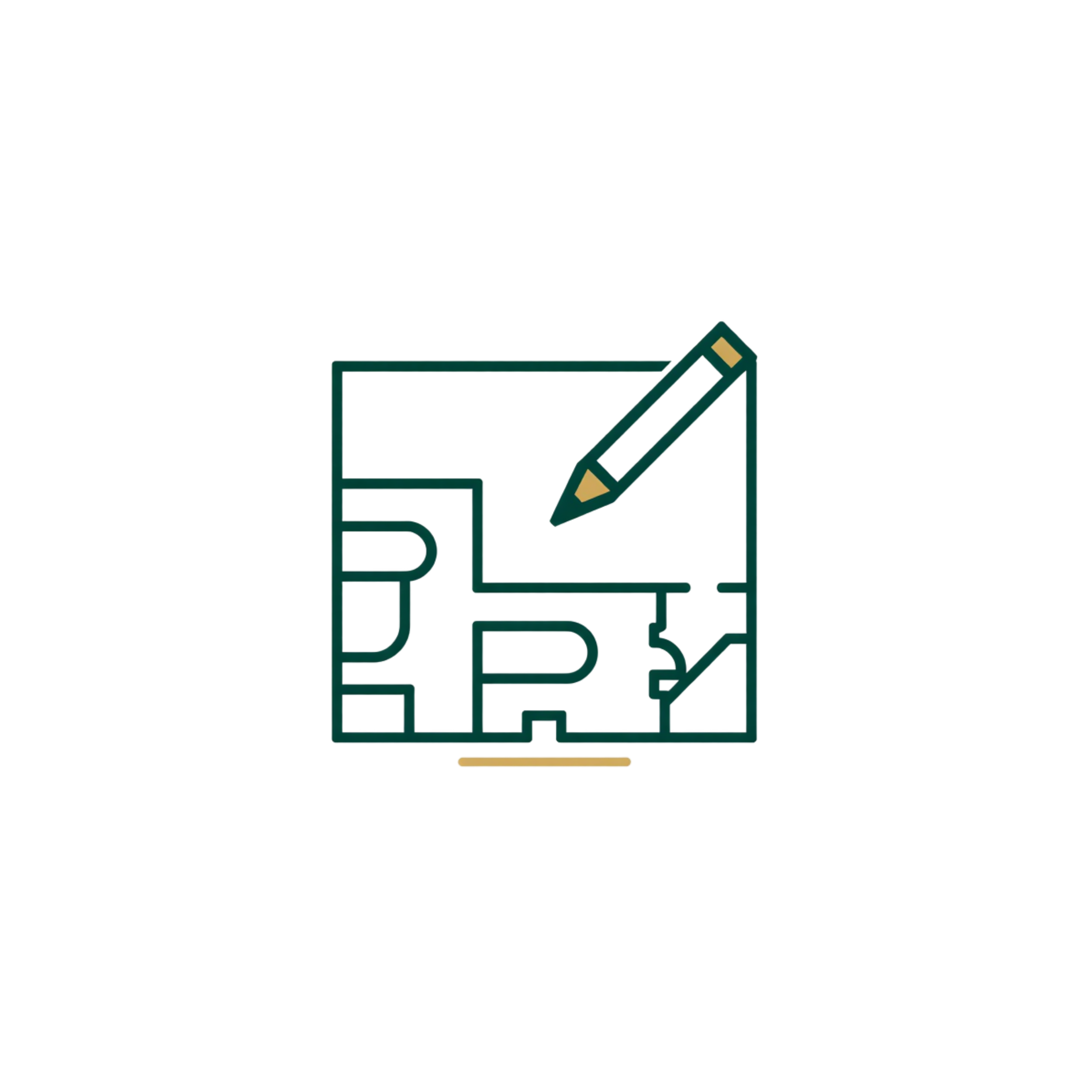 Outline of a floor plan with a pencil analyzing it.