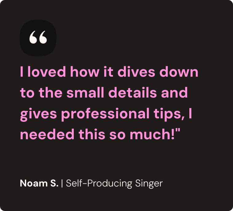 Quote about enjoying detailed professional tips, attributed to Noam S., a self-producing singer.