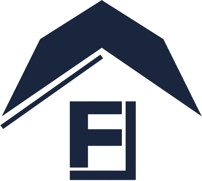 A stylized logo with a house roof shape above the letters 'FI' in a box.