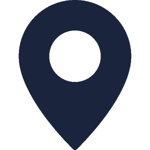 A black location pin icon against a white background.