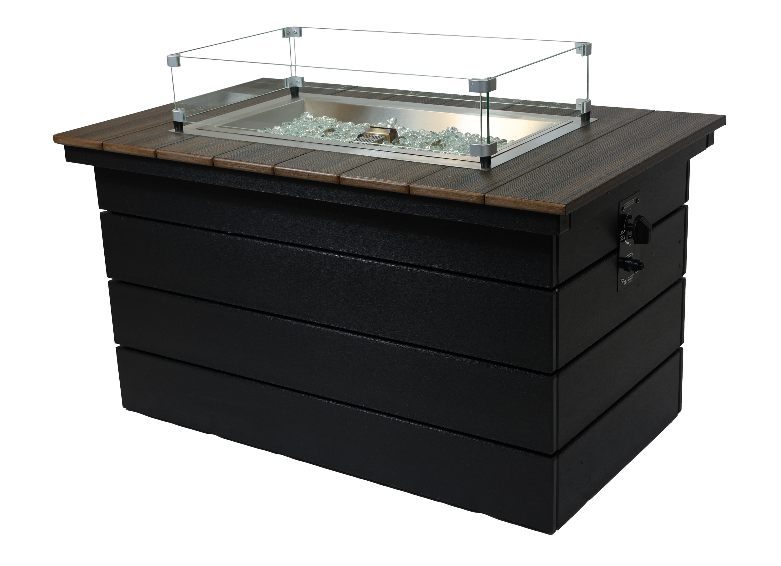 Newport Firepit, NF-100 (Coastal Gray/Black). 44.5”W x 24”H. Pictured With Wind Guard