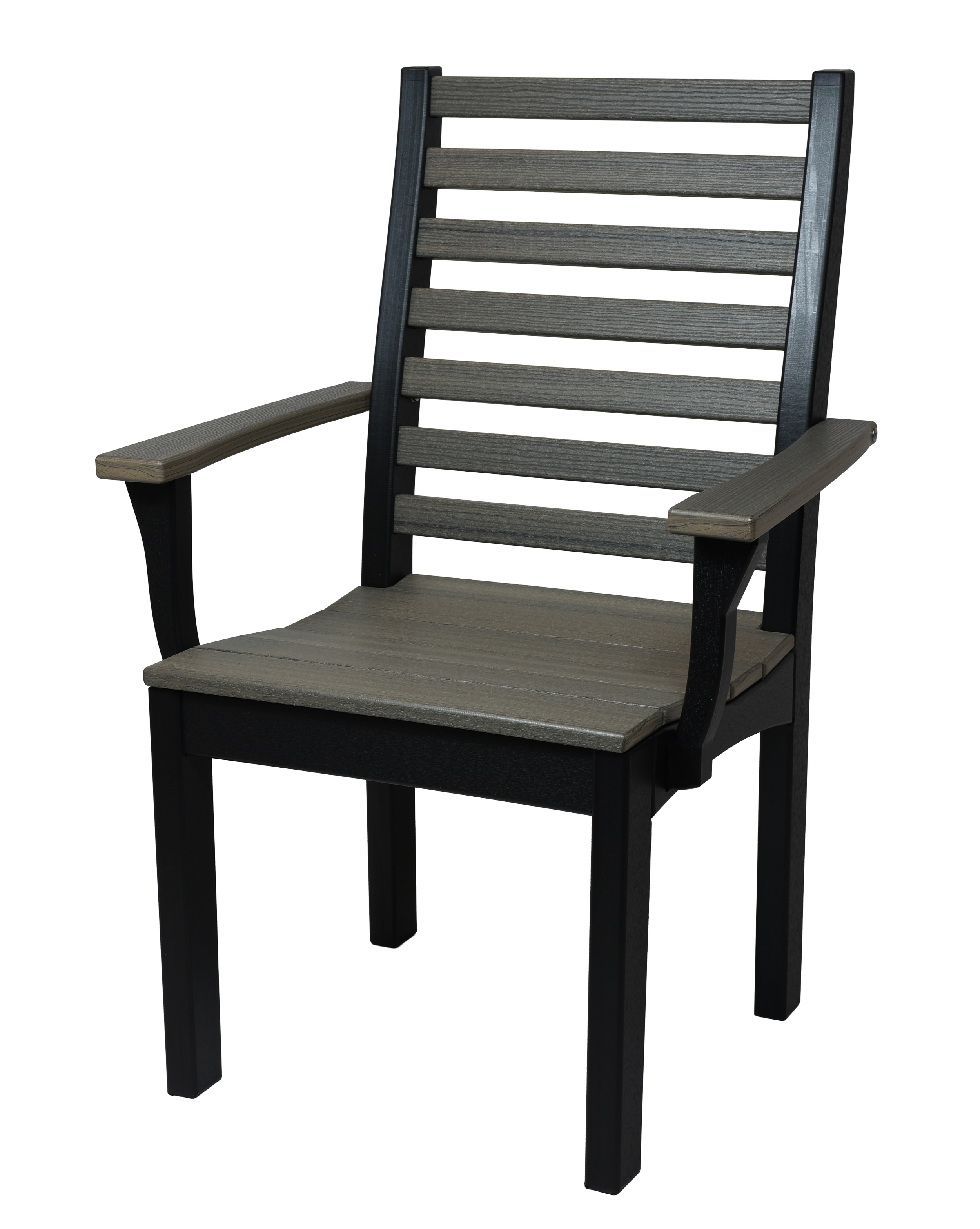 Ladder Back Dining Arm Chair, LB-100 (Coastal Gray/Black). 27.25”W x 20.5”D x 40”H, 18.25” Seat H