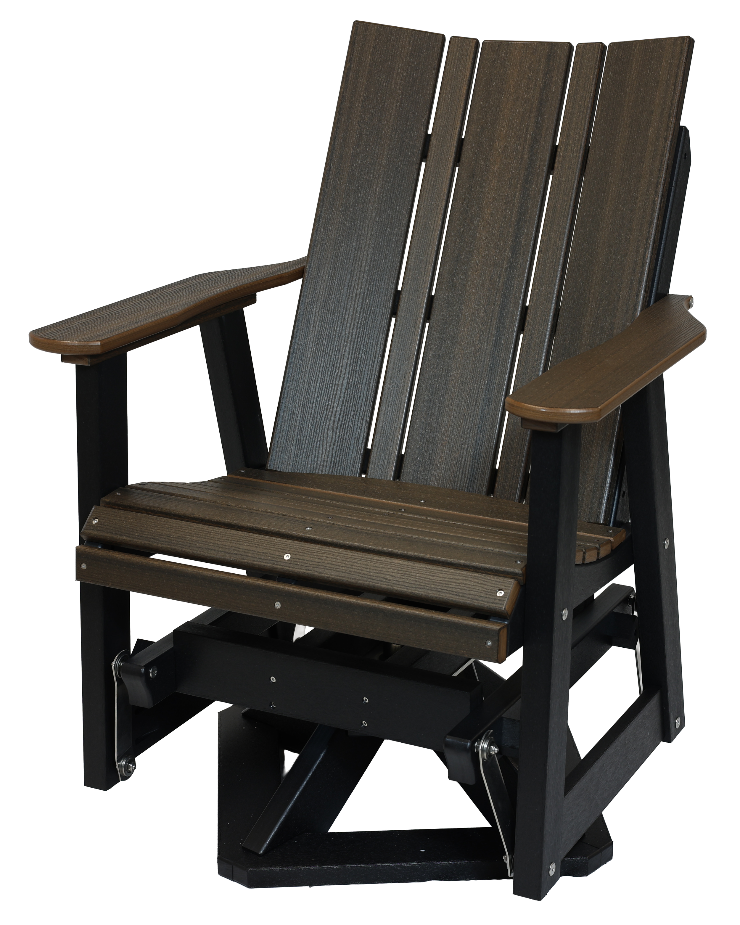 Newport Grand Swivel Glider, N-145 (Brazilian Walnut/Black). 30”W x 32”D x 39.5”H, 19” Seat H